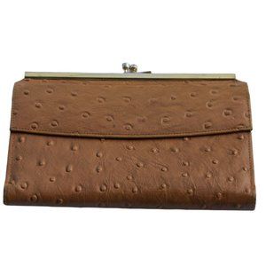 Women's Vintage Don Lopez Beverly Hills Ostrich Grain Hide Tan Wallet Small